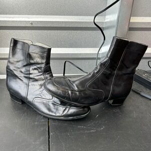 Botany 500 Mens Black Leather Ankle Boots Size 13M Side Zip Chelsea Boots